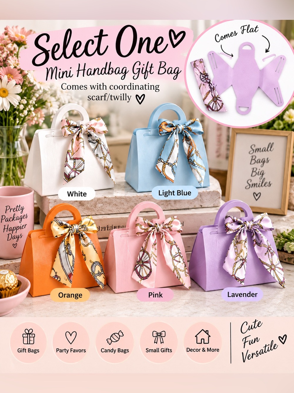 Mini Handbag Gift Bag DIY Purse with Scarf Twilly – Pick One Color